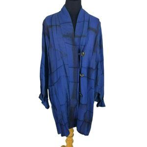 Art to Wear Blue Shibori Tie Dye Lagenlook Oversized Button Front Sweater Jacket
